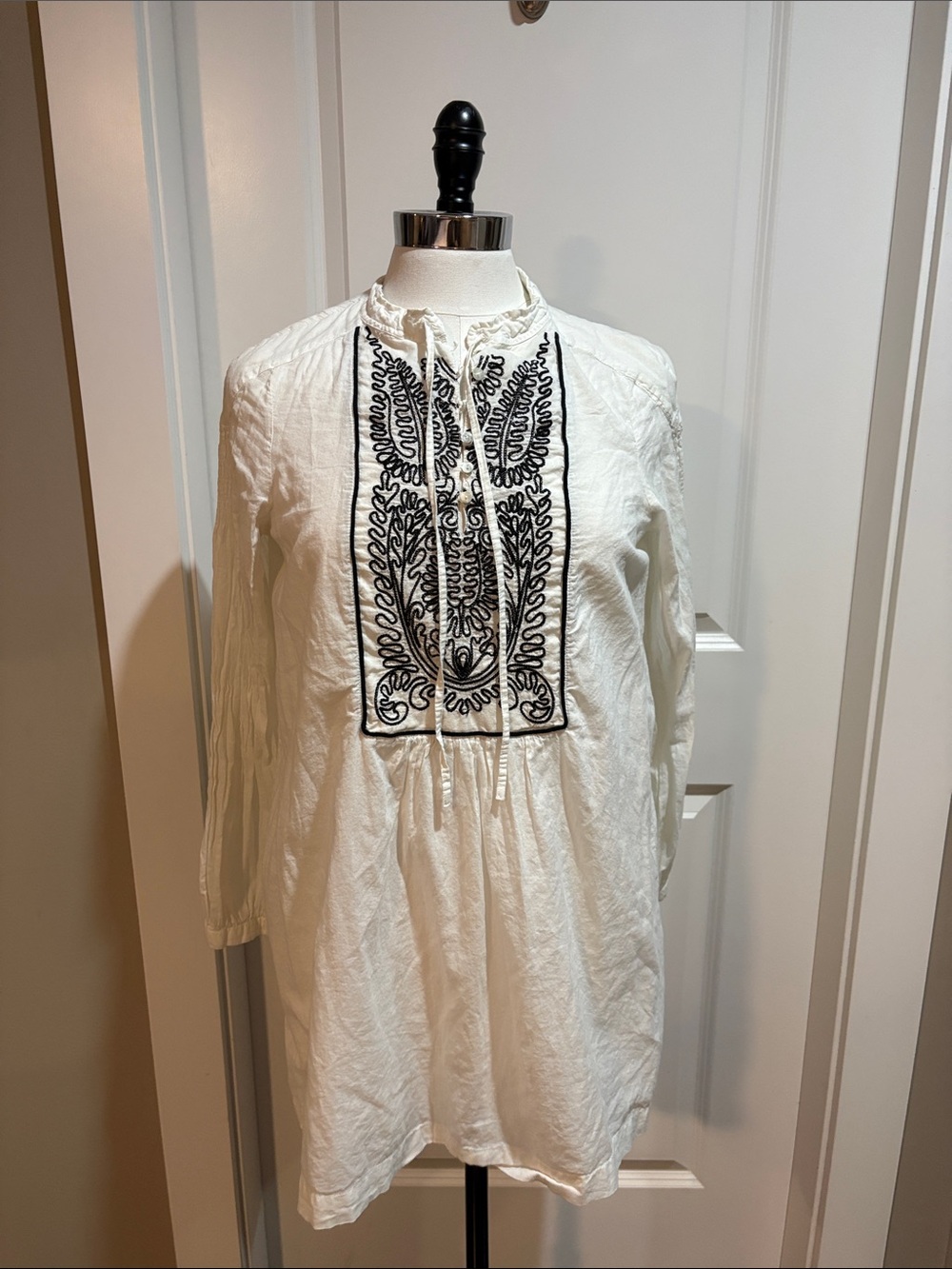 Zara White Tunic with Black Embroidery